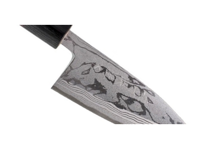 Hideo Kitaoka Shirogami Damascus nóż Deba 120 mm