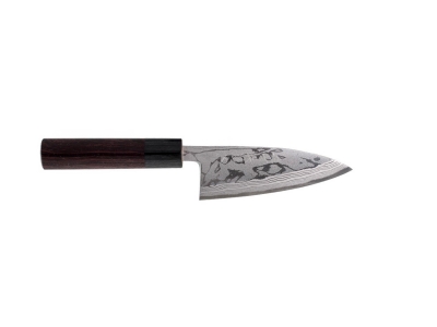 Hideo Kitaoka Shirogami Damascus nóż Deba 120 mm