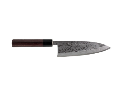 Hideo Kitaoka Shirogami Damascus nóż Deba 180 mm