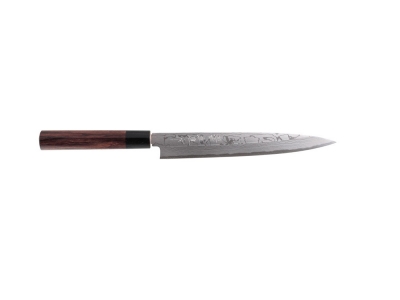 Hideo Kitaoka Shirogami Damascus nóż Yanagiba 205 mm