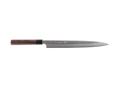 Hideo Kitaoka Shirogami Damascus nóż Yanagiba 300 mm