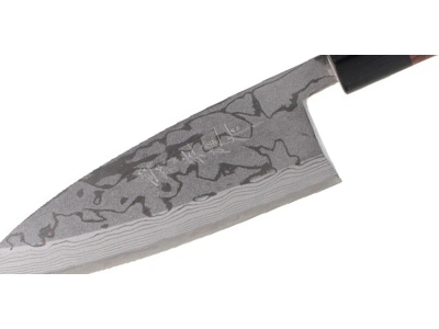 Hideo Kitaoka Shirogami Damascus nóż Deba 150 mm - dla leworęcznych